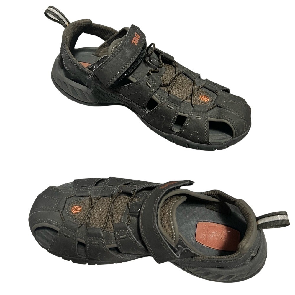 Teva Omnium Mens 7 Dark Gull Gray Orange Closed Toe Hiking Water Sandals 4154